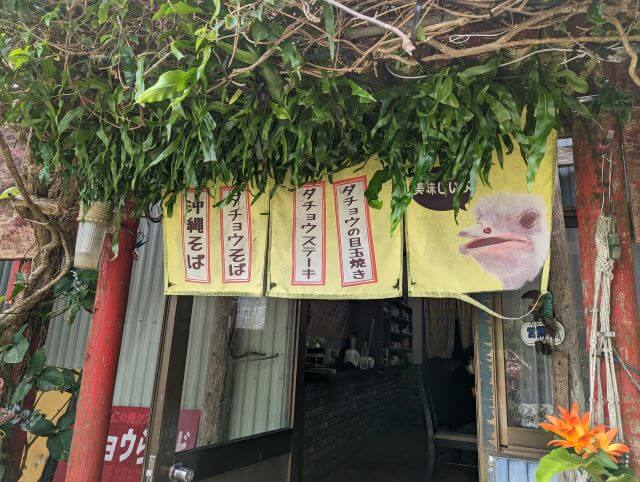 沖縄県国頭郡今帰仁村にある「だちょうランド沖縄」のレストランの入り口の外観画像